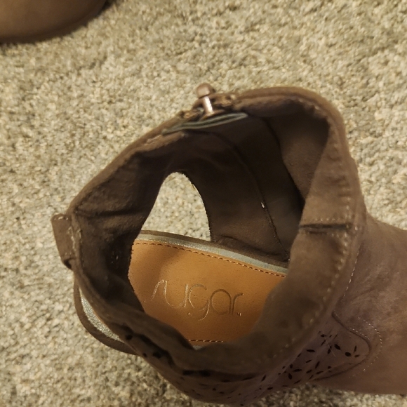 Sugar Brown Suede Heeled Boots with Perforated Design - Picture 2 of 7